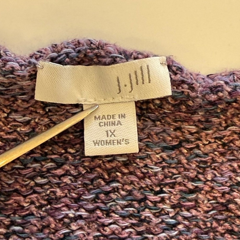 J. Jill Purple Heathered Knit Sweater 1X EUC 3/4 Sleeve Crew Neck Plus Size - Picture 4 of 8